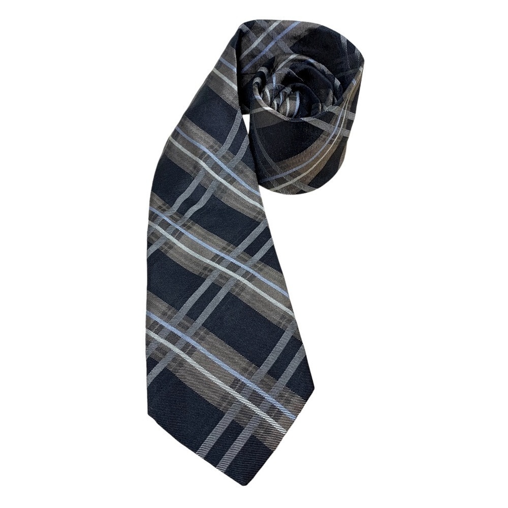 𝅺hemley Made In Germany Classic Black Brown Scottish Plaid 100% Silk Neck Tie